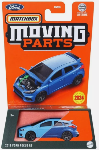Matchbox Moving Parts 2018 Ford Focus RS - poškodený model, chýba koliesko
