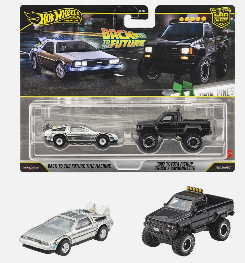 Hot Wheels Back To The Future Time Machine & 1987 Toyota Pickup Truck Premium 2-Pack